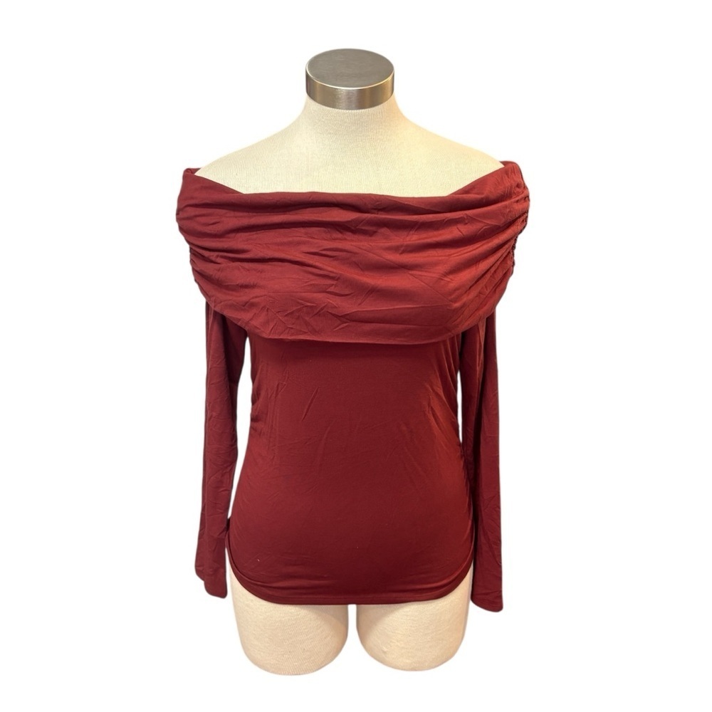 Reformation Womens Knit Top Florentina Off-Shoulder Burgundy Chianti Sz. M